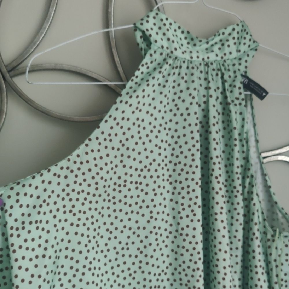 Zara Green Polka Dot High Neck Halter Top - Picture 3 of 5